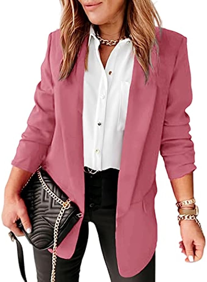 Langwyqu Womens Casual Open Front Blazers Long Sleeve Work Office Jacket Blazer