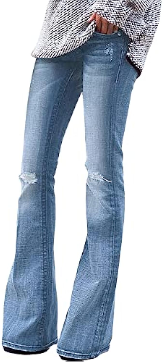 luvamia Women&#039;s Ripped Flare Bell Bottom Jeans Pants Retro Wide Leg Denim Pants