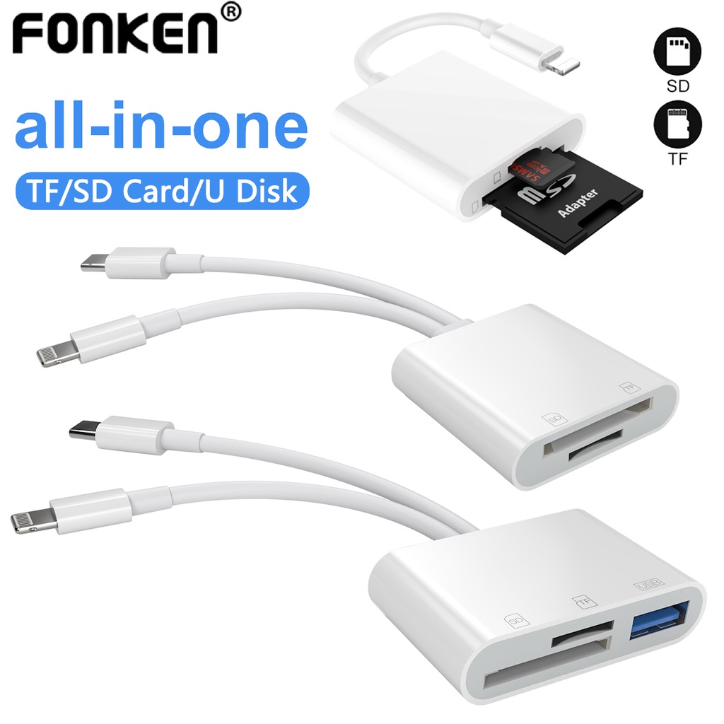 Fonken 2 In 1 Card Reader Type C for i-Phone 15 Series SD TF Card Reader Adapter U Disk Converter Light-ning Card Reader for i-Phone 14 13 12 11